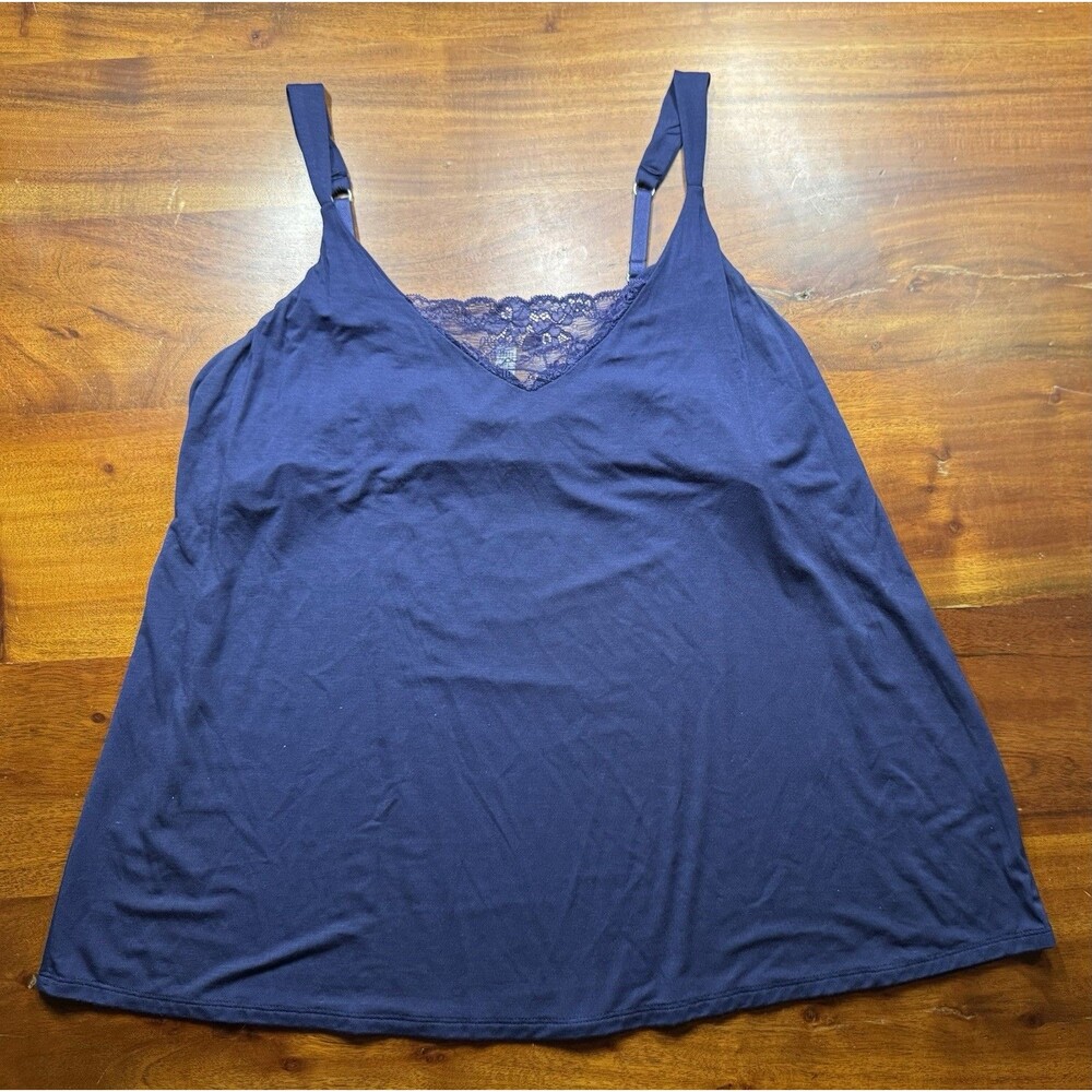 Soma Cool Nights Pajama Cami XL Blue Lace Trim Cami Sleep Tank Top Shelf Bra